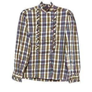 Vtg James Cox Victorian Cottagecore Ruffle Plaid Top Women M English Countryside